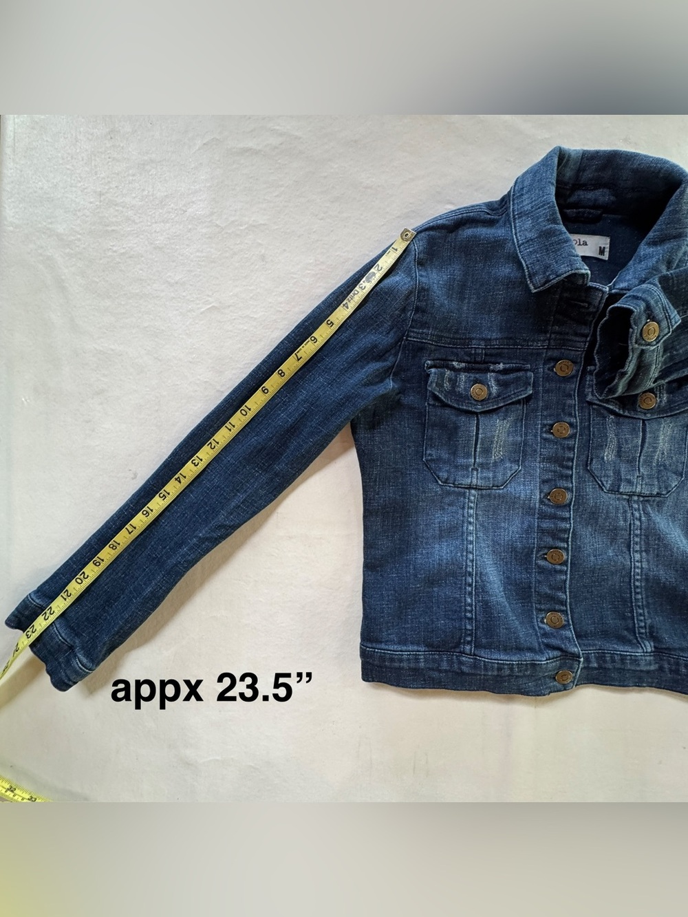 Pistola Blue Distressed Denim Button-Up Trucker Cropped Jean Jacket P5045N1 (M) - Picture 14 of 17